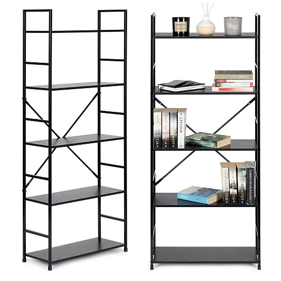 Szeroka drewniana półka nowoczesna LOFT 5 półek czarna