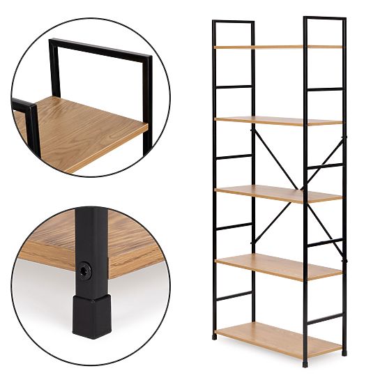 Szeroki nowoczesny drewniany regał LOFT z 5 półkami