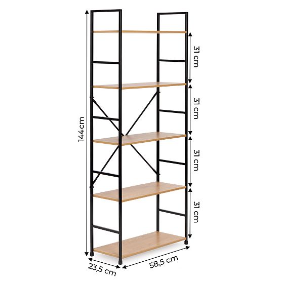 Szeroki nowoczesny drewniany regał LOFT z 5 półkami