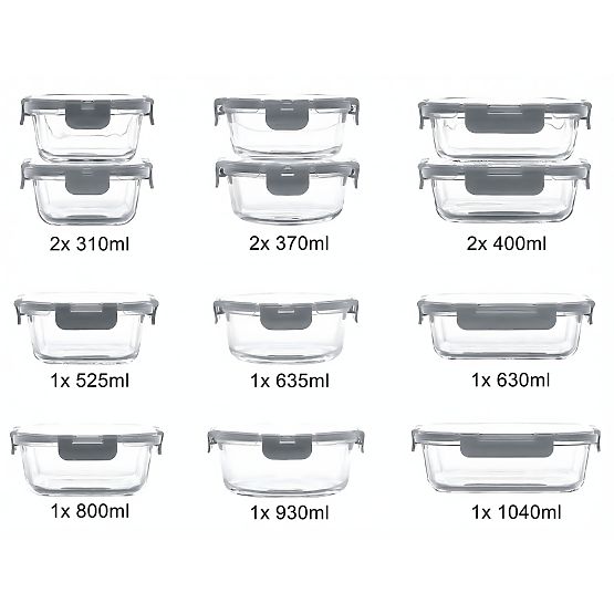 Szklane pojemniki na żywność CATONIA - zestaw 12 sztuk