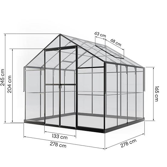 Szklarnia ogrodowa ProGlass Classic Compact 7,7 m² z podstawą, szkło hartowane 4 mm, aluminium