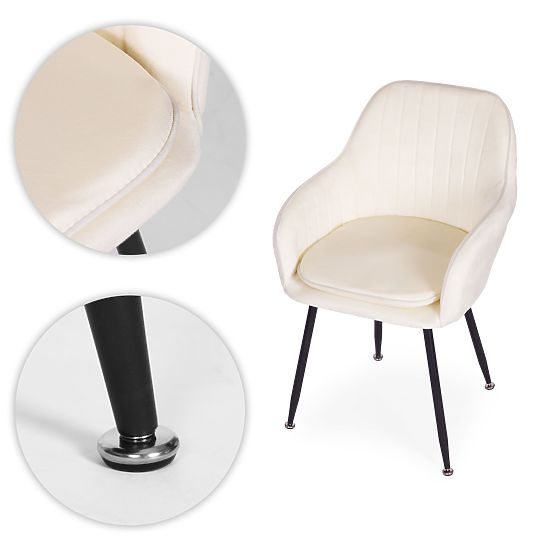 Tapicerowane aksamitne nowoczesne krzesło do jadalni i salonu kremowe ModernHome