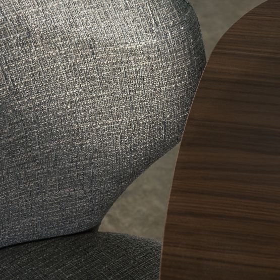 Tapicerowane krzesło Elaine beżowo-szare, zaokrąglone kształty