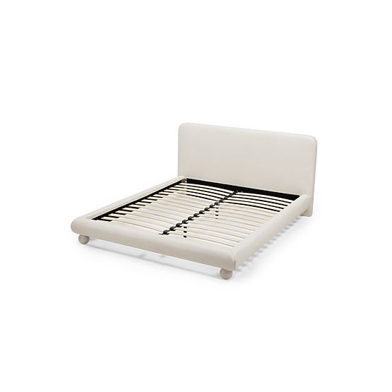 Tapicerowane łóżko Booli 140x200 cm, z stelażem, kulowe nogi, jasnobeżowe