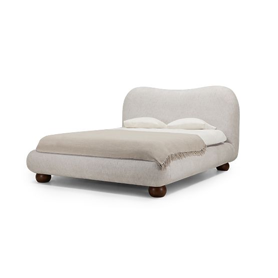 Tapicerowane łóżko Bowee 160x200 cm, ze stelażem, jasnobeżowe, nóżki kula