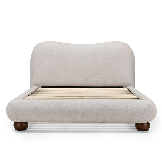 Tapicerowane łóżko Bowee 160x200 cm, ze stelażem, jasnobeżowe, nóżki kula