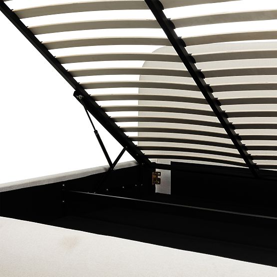 Tapicerowane łóżko Lumi 160x200 cm, z stelażem i schowkiem, zaokrąglone, jasnobeżowe