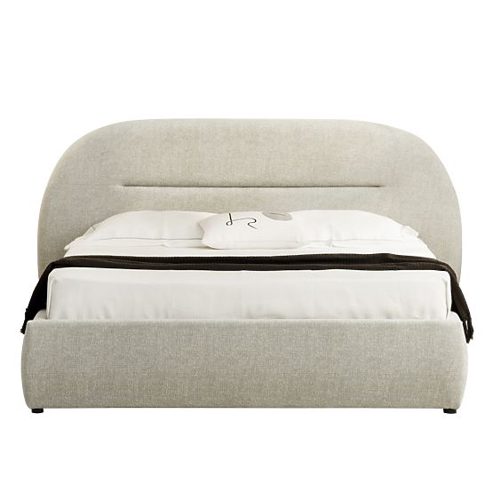 Tapicerowane łóżko Luno 160x200 cm, z stelażem i schowkiem, jasnobeżowe, zaokrąglone