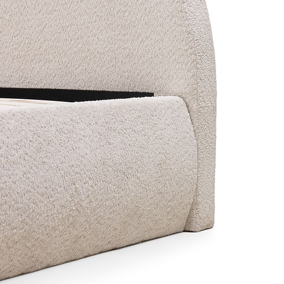 Tapicerowane łóżko Orbi 140x200 cm, z stelażem i schowkiem, zaokrąglone, beżowe