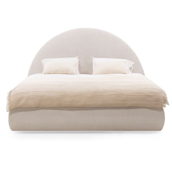 Tapicerowane łóżko Orbi 160x200 cm, z stelażem i schowkiem, zaokrąglone, beżowe