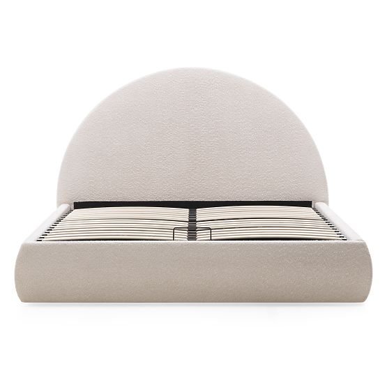 Tapicerowane łóżko Orbi 160x200 cm, z stelażem i schowkiem, zaokrąglone, beżowe