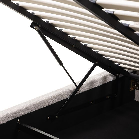 Tapicerowane łóżko Orbi 160x200 cm, z stelażem i schowkiem, zaokrąglone, beżowe