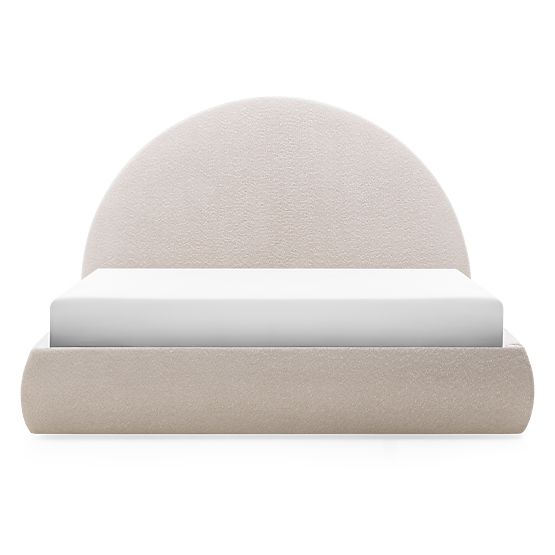 Tapicerowane łóżko Orbi 160x200 cm, z stelażem i schowkiem, zaokrąglone, beżowe