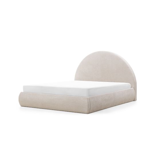 Tapicerowane łóżko Orbi 160x200 cm, z stelażem i schowkiem, zaokrąglone, beżowe