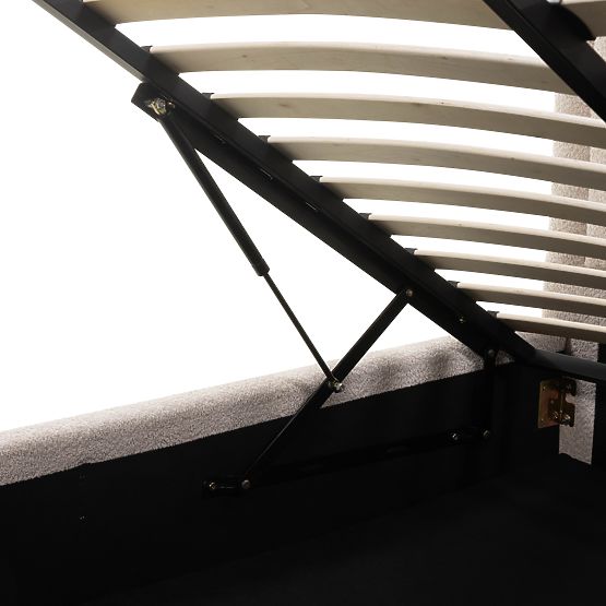 Tapicerowane łóżko Ovoid 140x200 cm, z stelażem i schowkiem, zaokrąglone, beżowe