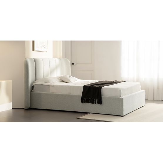 Tapicerowane łóżko Snoovia 160x200 cm, z stelażem i schowkiem, jasnobeżowe