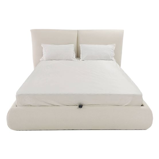 Tapicerowane łóżko Yunar 160x200 cm, z stelażem i schowkiem, beżowe