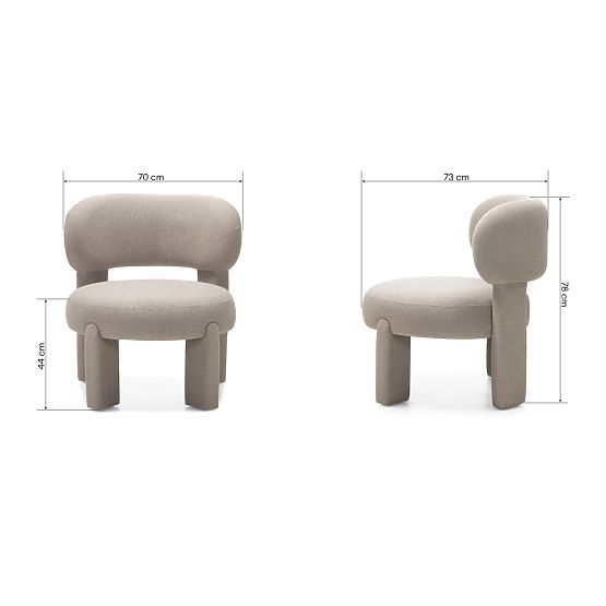 Tapicerowany fotel Falone szaro-beżowy, boucle, zaokrąglony