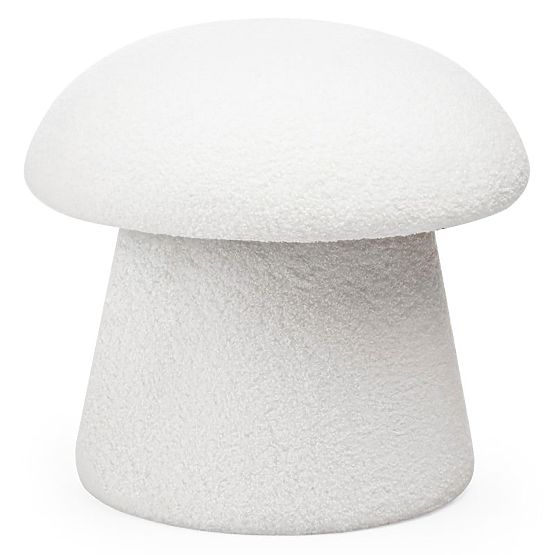 Tapicerowany puf Cap, biały, boucle, zaokrąglone kształty