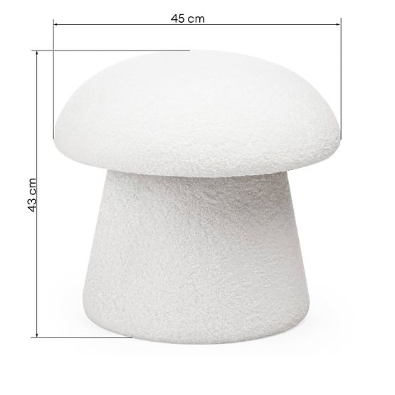 Tapicerowany puf Cap, biały, boucle, zaokrąglone kształty