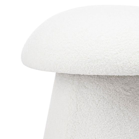 Tapicerowany puf Cap, biały, boucle, zaokrąglone kształty