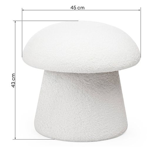 Tapicerowany puf Cap, biały, boucle, zaokrąglone kształty