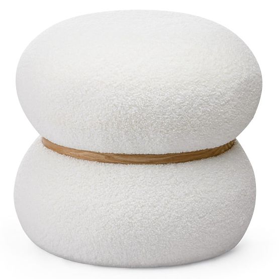 Tapicerowany puf Muss, okrągły, biały, boucle