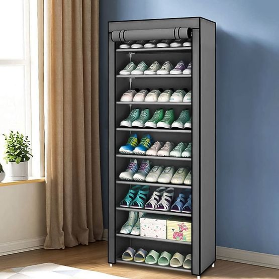 Tekstylna szafa z półkami na ubrania i buty