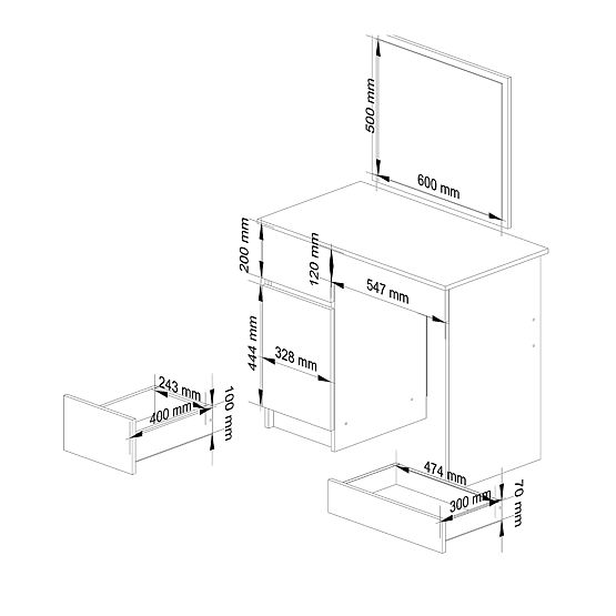 Toaletka z lustrem CLP P-2/SL LEWY PK DĄB SONOMA