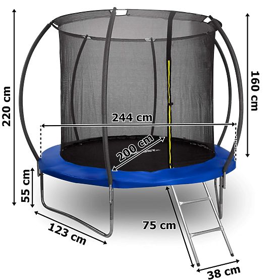 Trampolina z siatką i drabinką HENZEN 244 cm niebieska FT 8