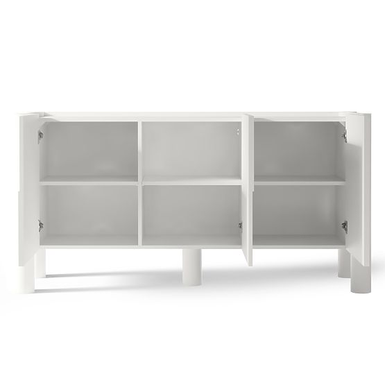 Trzydrzwiowa komoda Lunaria z frezowanym frontem, biała