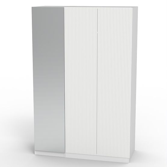 Trzydrzwiowa szafa Neroli, lustro/proste rowki, biała