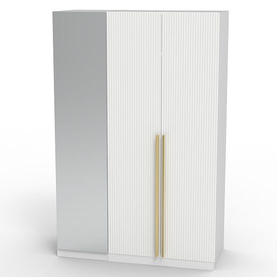 Trzydrzwiowa szafa Neroli, lustro/proste rowki, biała
