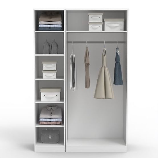 Trzydrzwiowa szafa Neroli, lustro/proste rowki, biała