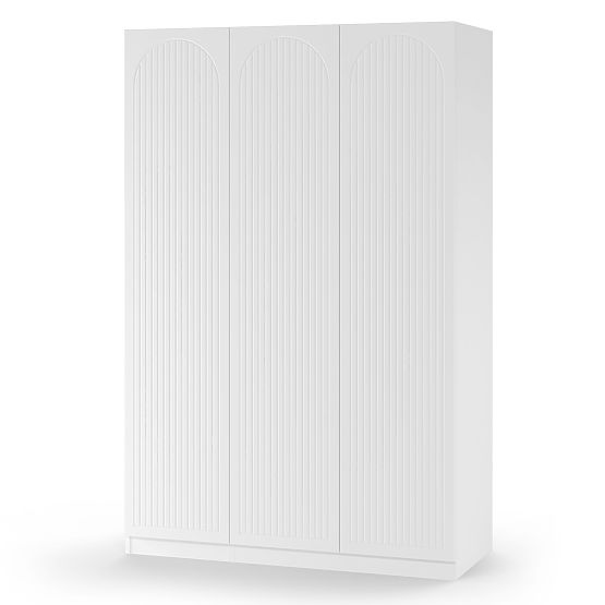 Trzydrzwiowa szafa Neroli, rowki w łuku, biała