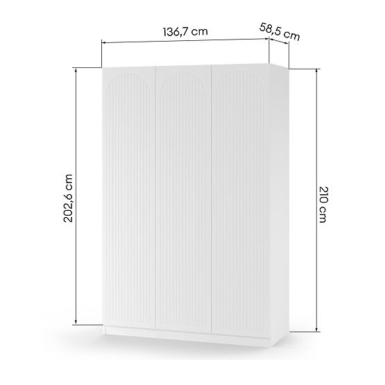 Trzydrzwiowa szafa Neroli, rowki w łuku, biała