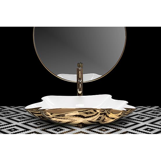 Umywalka REA Sea Infinity Gold/Biała + Korek