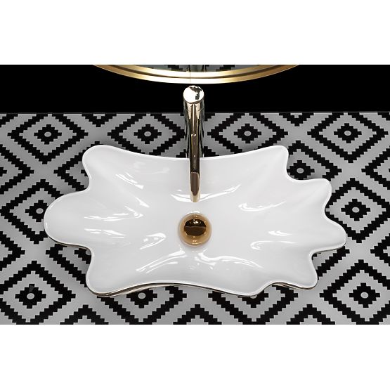 Umywalka REA Sea Infinity Gold/Biała + Korek