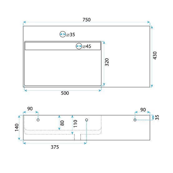 Umywalka z konglomeratu Archi 75 CM Szary mat