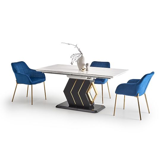 VINCENZO stół rozkładany blat: biały marmur, noga czarna/złota (3p=1ks)