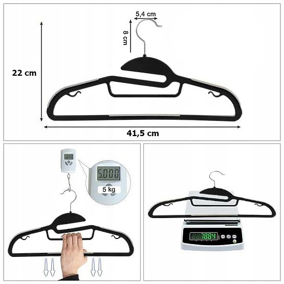 Wieszak Flexi zestaw 10 sztuk czarno-szary