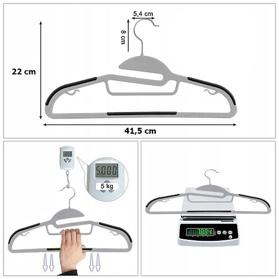 Wieszak Flexi zestaw 10 sztuk szaro-czarny