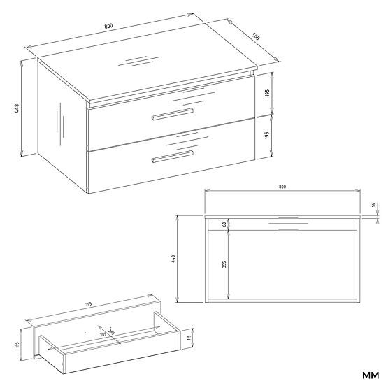 WISZĄCA SZAFKA ŁAZIENKOWA NEL 80 BIAŁA Z 2 SZUFLADAMI POD UMYWALKĘ