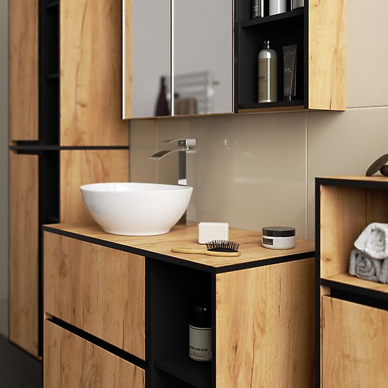 WISZĄCA SZAFKA ŁAZIENKOWA VAMI W35 1D 1W DĄB CRAFT / CZARNY