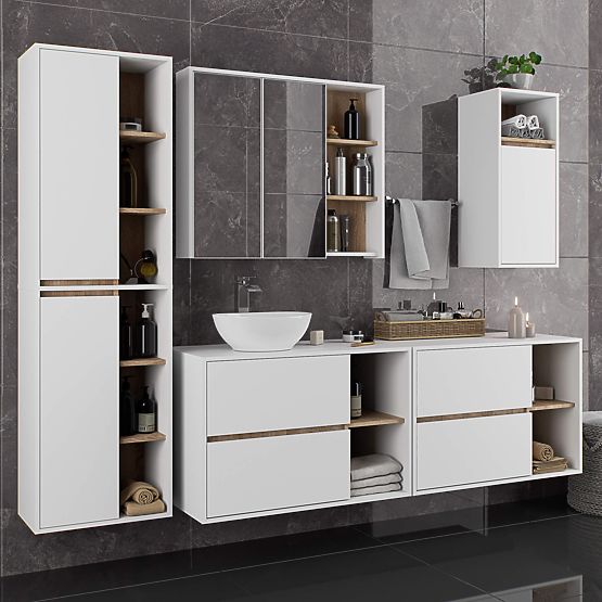 WISZĄCA SZAFKA ŁAZIENKOWA VAMI W50 2D 6P BIAŁA / DĄB SONOMA
