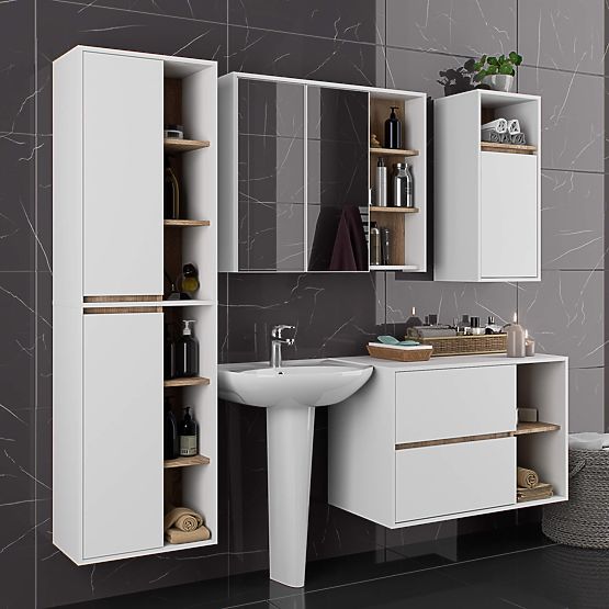 WISZĄCA SZAFKA ŁAZIENKOWA VAMI W50 2D 6P BIAŁA / DĄB SONOMA