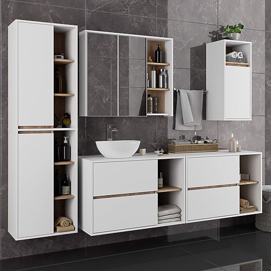 WISZĄCA SZAFKA ŁAZIENKOWA VAMI W50 2D 6P BIAŁA / DĄB SONOMA