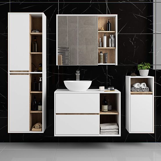 WISZĄCA SZAFKA ŁAZIENKOWA VAMI W50 2D 6P BIAŁA / DĄB SONOMA