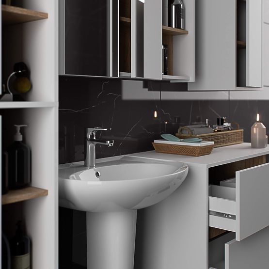 WISZĄCA SZAFKA ŁAZIENKOWA VAMI W50 2D 6P BIAŁA / DĄB SONOMA