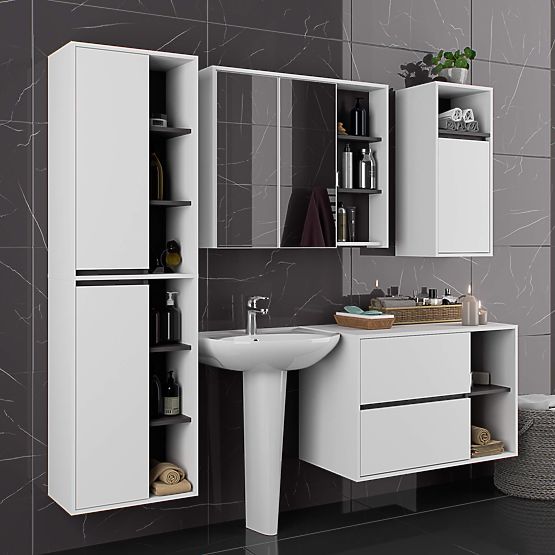 WISZĄCA SZAFKA ŁAZIENKOWA VAMI W50 2D 6P BIAŁA / GRAFITOWO SZARA